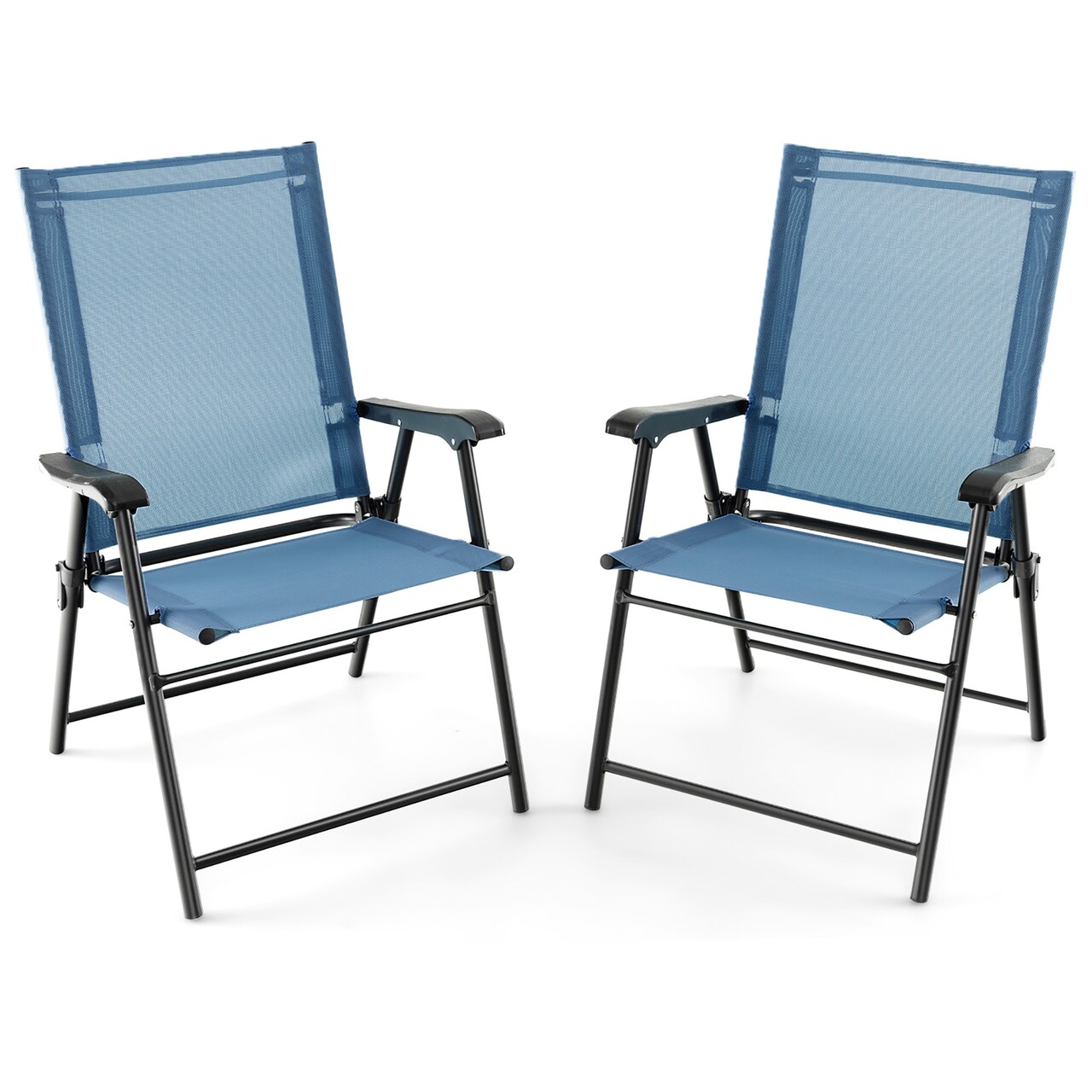 Costway Patio Portable Armrests Chair Folding Sling Back Chair Blue